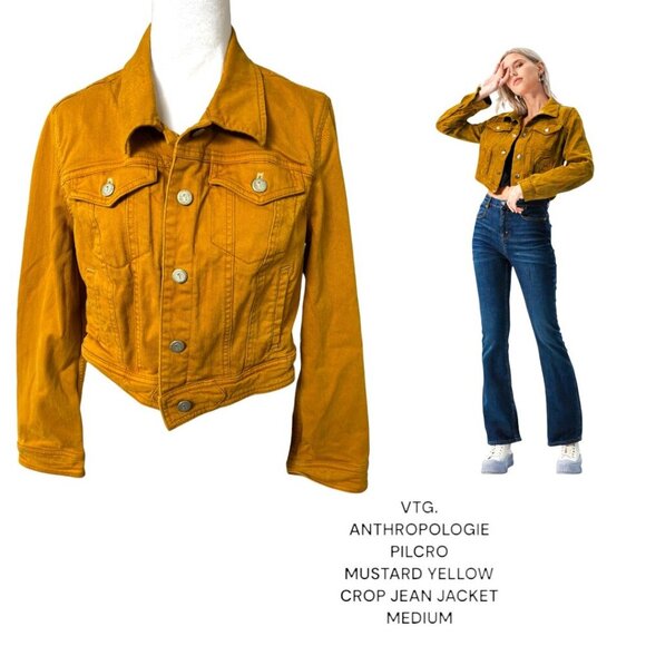 Vtg Pilcro Mustard Yellow Cropped denim jean jacket size Medium - Picture 1 of 4